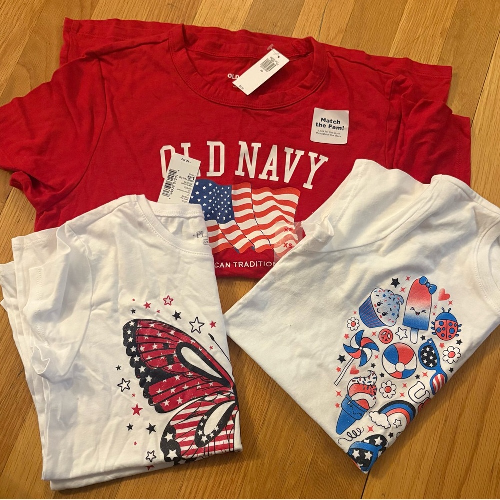 NWT Trio of Red, White, and Blue Tees, girls size 10-12